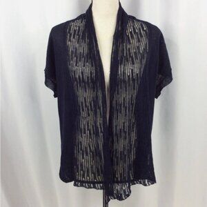 Banana Republic Linen Cardigan Sweater Womens Size M Navy Blue Short Sleeve Open